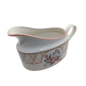 Inter-national Semi-porcelain Japan Floral Design Gravy Boat Vintage 8" FreeShip